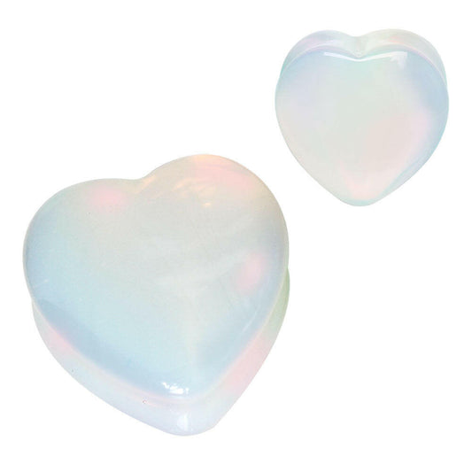 Natural Opalite Stone Heart Saddle Plug Plugs Impulse Piercings 2 gauge (6mm)