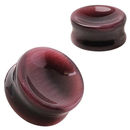 Natural Purple Cat's Eye Concave Stone Saddle Plug Plugs Impulse Piercings 2 gauge (6mm)