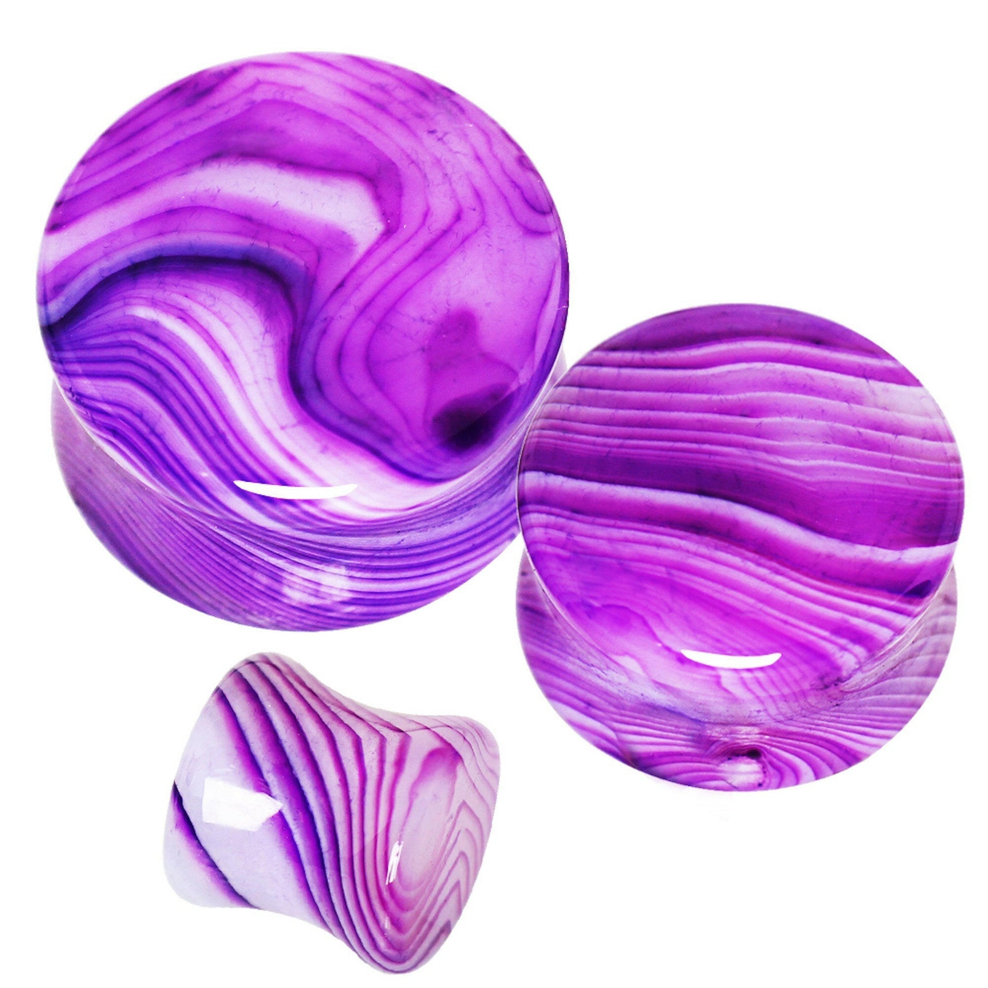 Natural Purple Stripe Agate Saddle Stone Plug Plugs Impulse Piercings 2 gauge