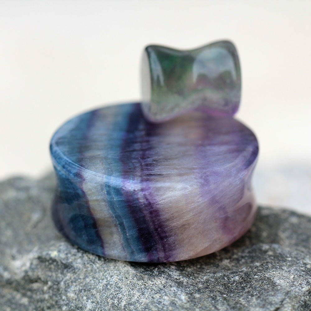 Natural Rainbow Fluorite Stone Saddle Plug Plugs Impulse Piercings