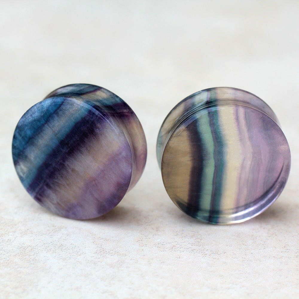 Natural Rainbow Fluorite Stone Saddle Plug Plugs Impulse Piercings