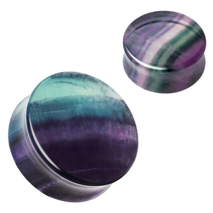 Natural Rainbow Fluorite Stone Saddle Plug Plugs Impulse Piercings 2GA