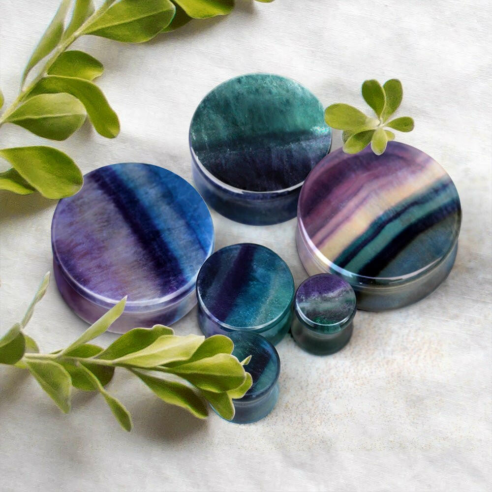 Natural Rainbow Fluorite Stone Saddle Plug Plugs Impulse Piercings