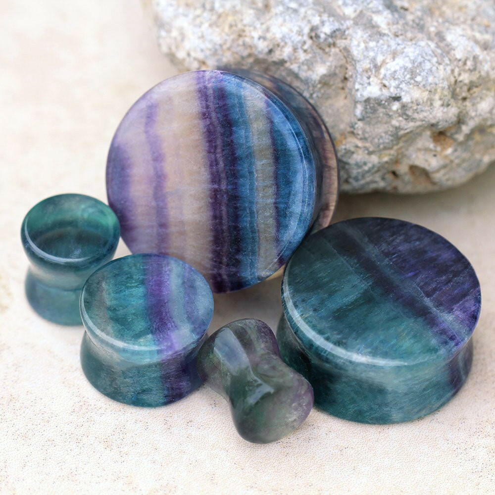 Natural Rainbow Fluorite Stone Saddle Plug Plugs Impulse Piercings