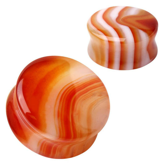 Natural Red Stripe Agate Stone Saddle Plug Plugs Impulse Piercings 2 gauge (6mm)