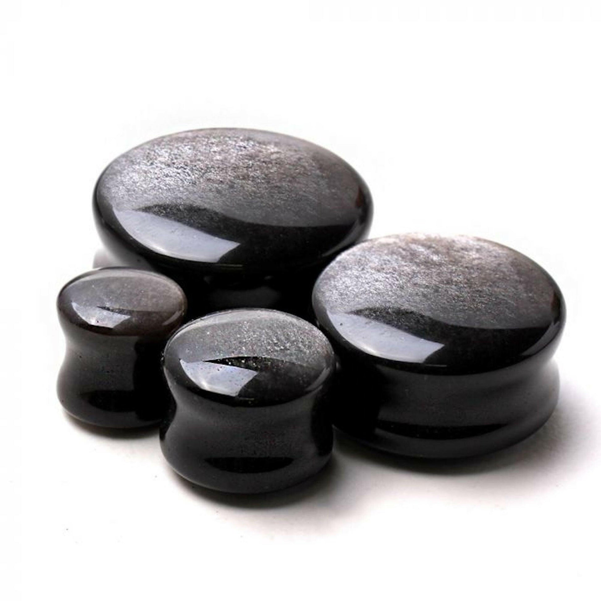 Natural Silver Obsidian Stone Saddle Plug Plugs Impulse Piercings 4 gauge (5mm)