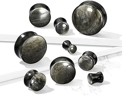 Natural Stone Golden Obsidian Convex Double Flared Plugs Plugs Impulse Piercings