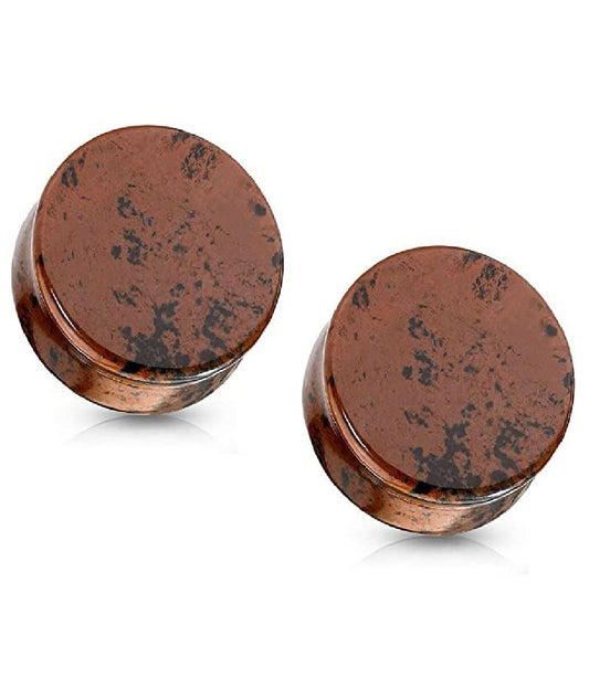 Natural Stone Mahogany Obsidian Double Flared Plugs Plugs Impulse Piercings 2GA (6mm)