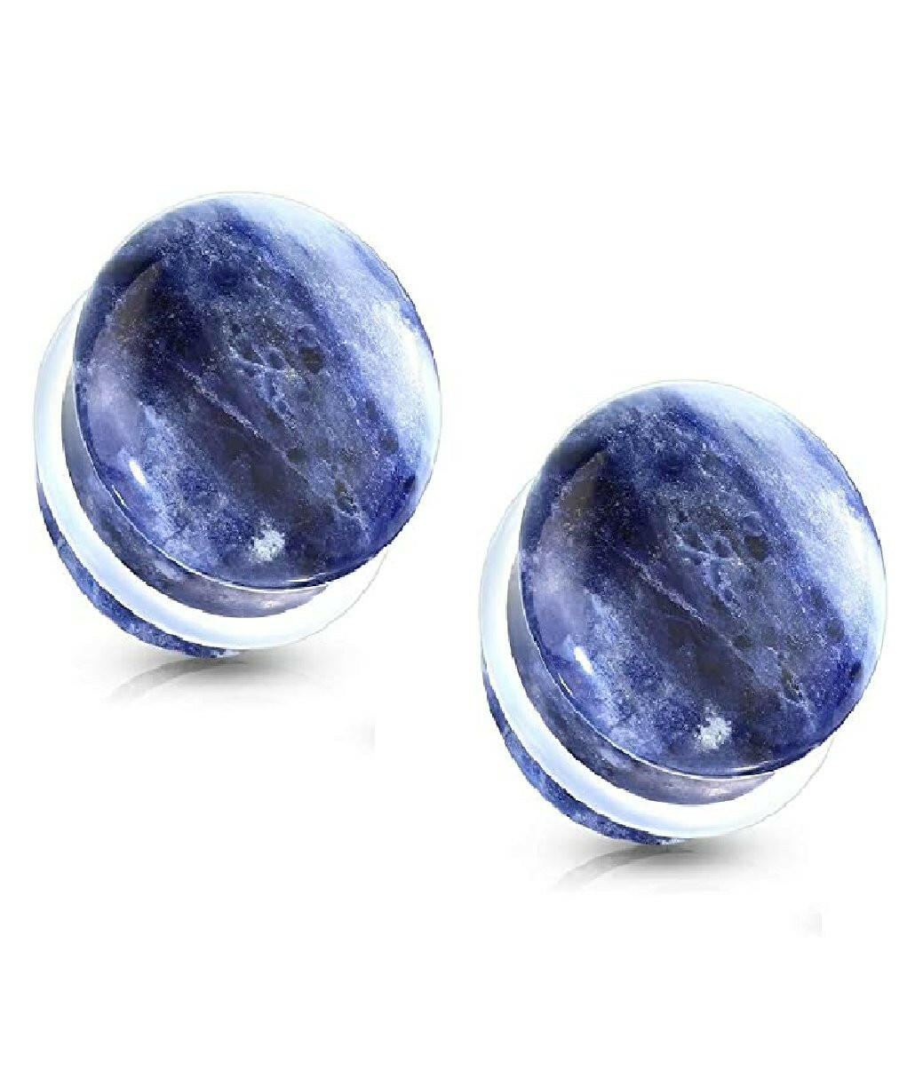 Natural Stone Sodalite Convex with O-Ring Single Flare Plug Plugs Impulse Piercings 6GA (4mm)