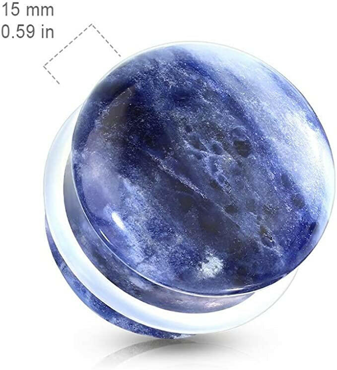 Natural Stone Sodalite Convex with O-Ring Single Flare Plug Plugs Impulse Piercings