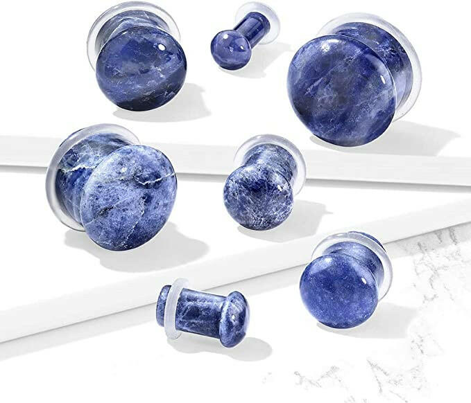 Natural Stone Sodalite Convex with O-Ring Single Flare Plug Plugs Impulse Piercings