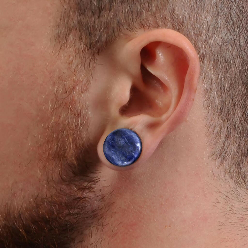 Natural Stone Sodalite Convex with O-Ring Single Flare Plug Plugs Impulse Piercings