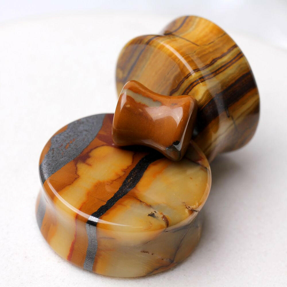 Natural Sunset Jasper Stone Saddle Plug Plugs Impulse Piercings