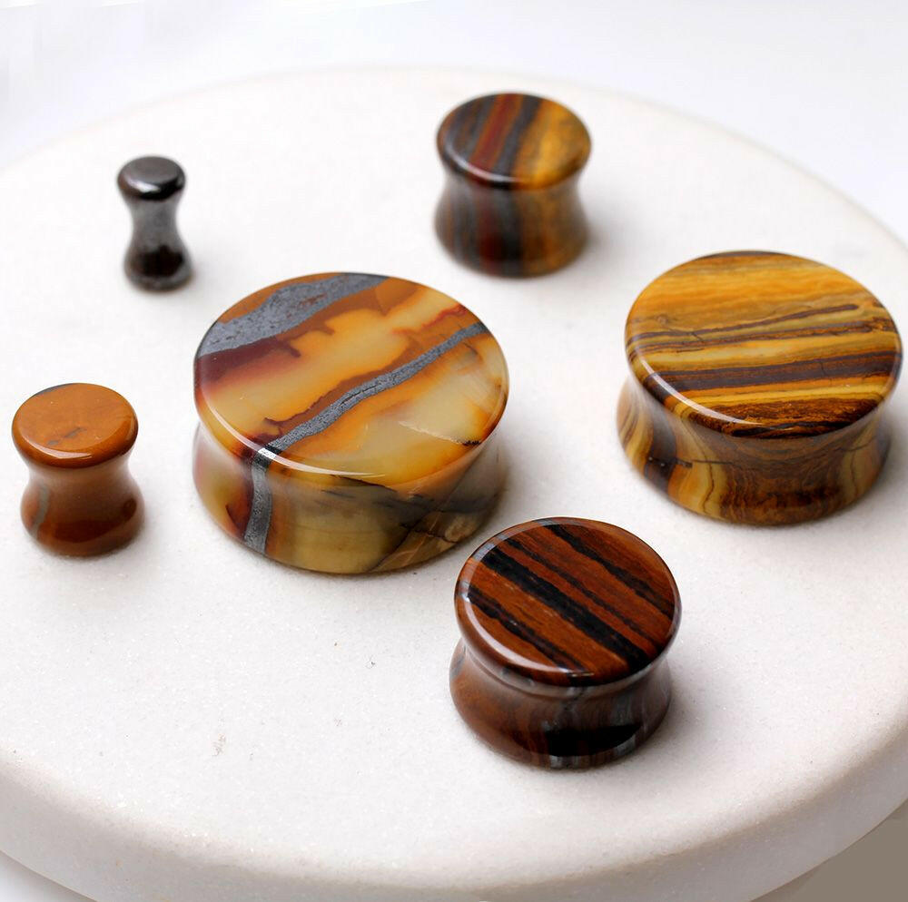 Natural Sunset Jasper Stone Saddle Plug Plugs Impulse Piercings