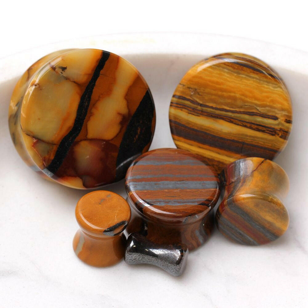 Natural Sunset Jasper Stone Saddle Plug Plugs Impulse Piercings