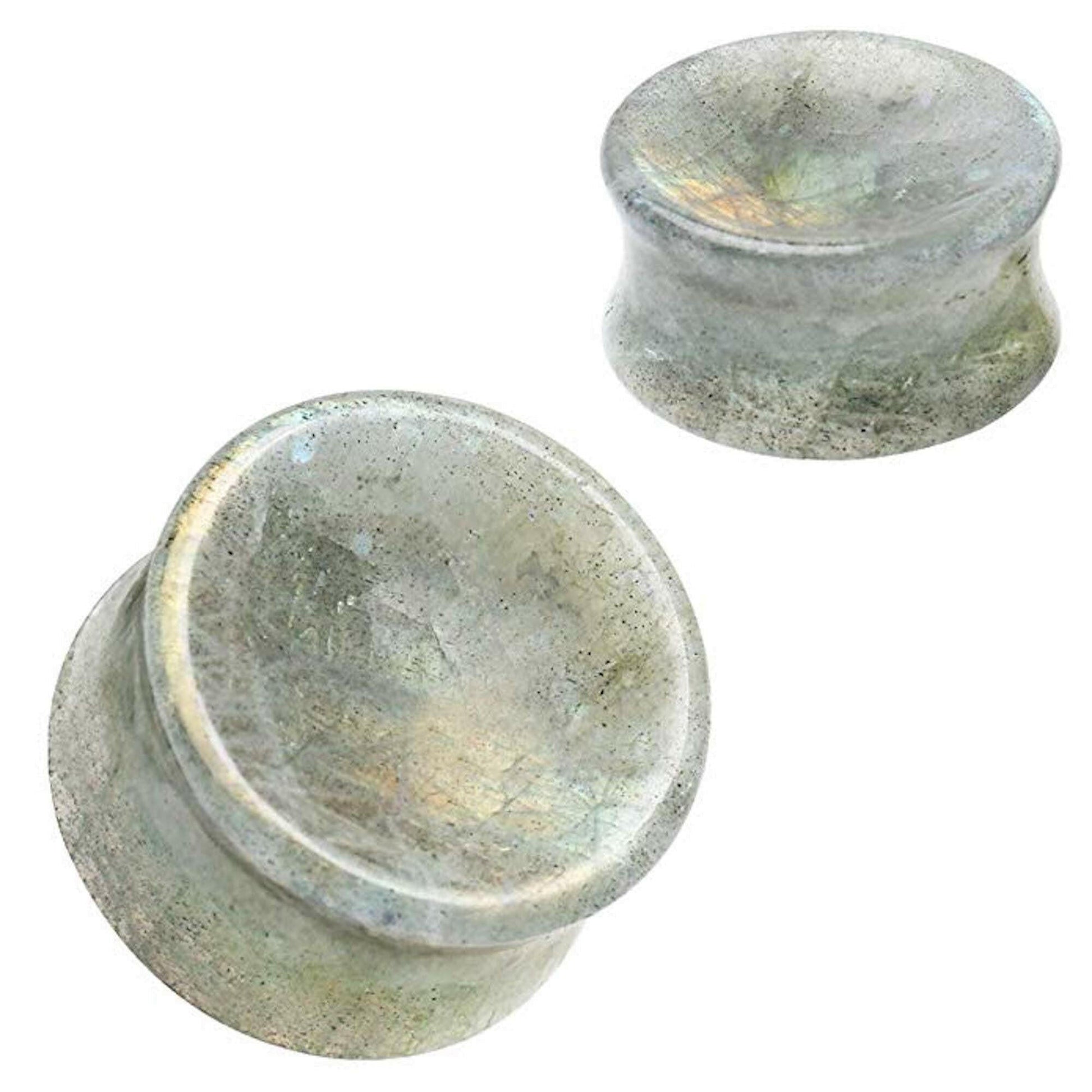 Natural White Labradorite Concave Stone Saddle Plug Plugs Impulse Piercings 2 gauge (6mm)