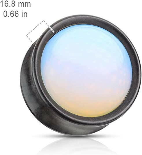 Natural Wood Opalite Stone Front Ebony Wood Double Flared Saddle Plugs Plugs Impulse Piercings