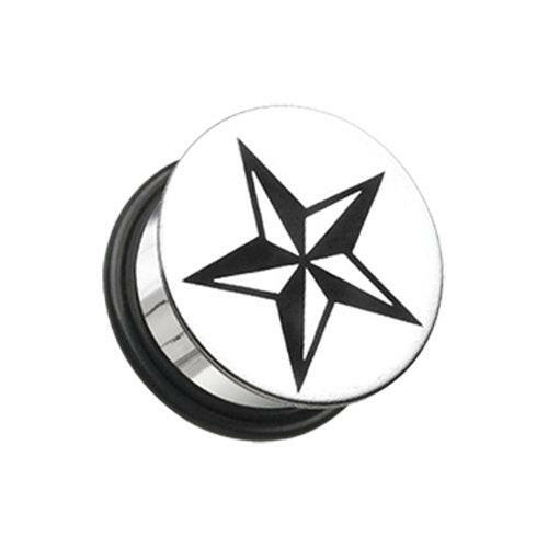 Nautical Star Hollow Back Single Flared Ear Gauge Plug Plugs Impulse Piercings 2 gauge (6.5mm)