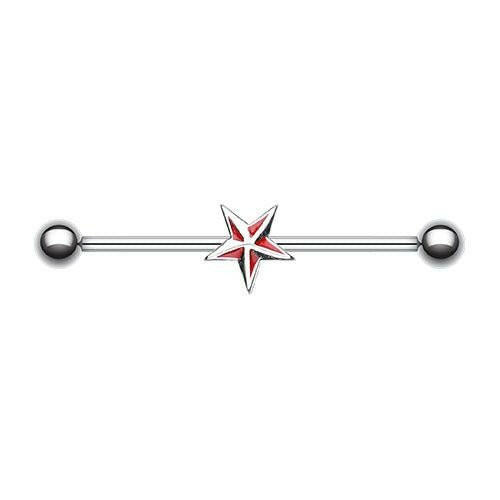 Nautical Star Industrial Barbell Industrial Barbell Impulse Piercings Red