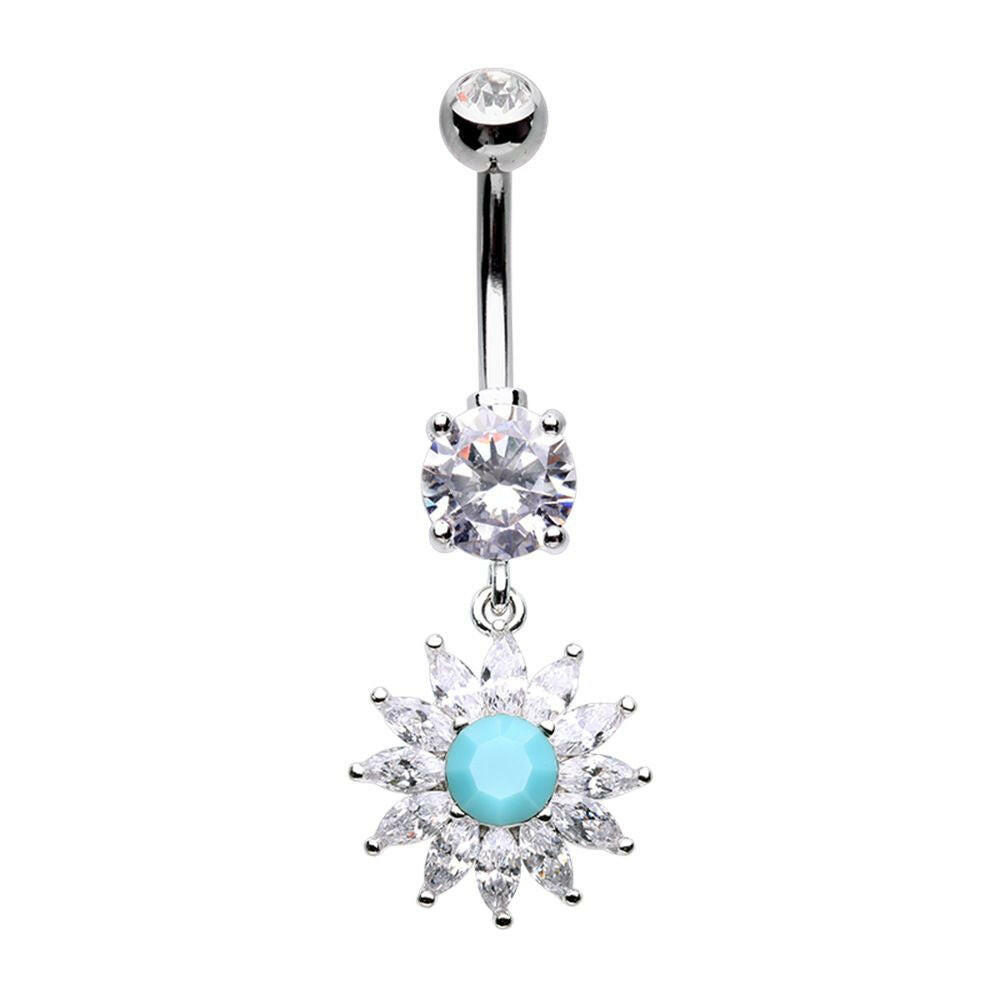 Navajo Bling Turquoise Sun Cubic Zirconia Belly Button Ring Navel Ring Impulse Piercings