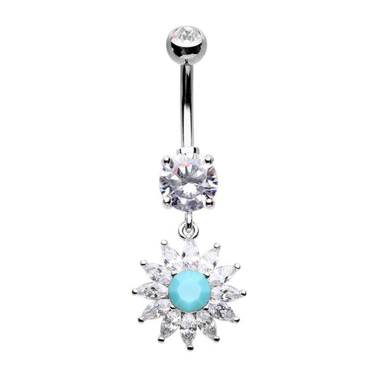 Navajo Bling Turquoise Sun Cubic Zirconia Belly Button Ring Navel Ring Impulse Piercings