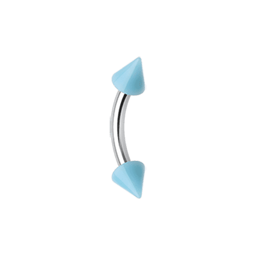 Neon Acrylic Spike Ends Curved Barbell Eyebrow Ring Curved Barbell Impulse Piercings 16 GA (1.2mm) 1/8" (3mm) Light Blue