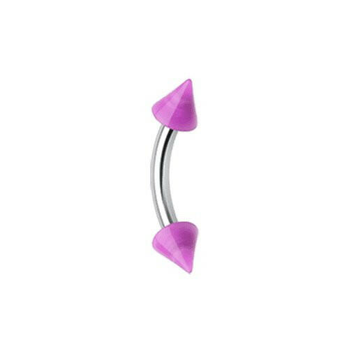 Neon Acrylic Spike Ends Curved Barbell Eyebrow Ring Curved Barbell Impulse Piercings 16 GA (1.2mm) 1/8" (3mm) Purple