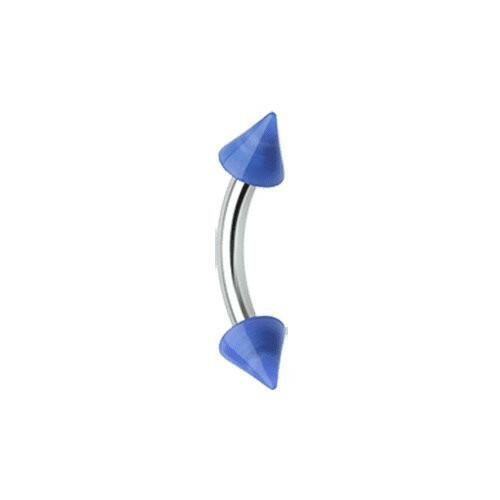 Neon Acrylic Spike Ends Curved Barbell Eyebrow Ring Curved Barbell Impulse Piercings 16 GA (1.2mm) 5/32" (4mm) Blue