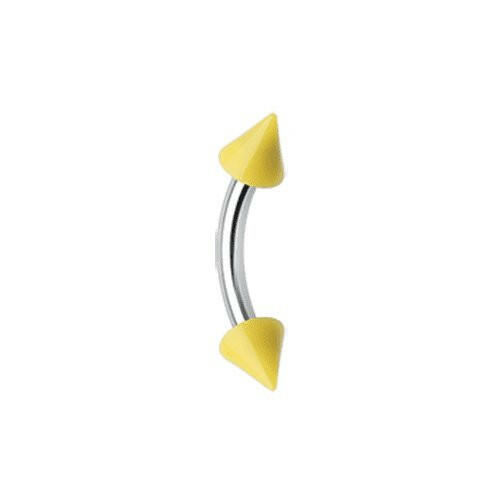 Neon Acrylic Spike Ends Curved Barbell Eyebrow Ring Curved Barbell Impulse Piercings 16 GA (1.2mm) 1/8" (3mm) Yellow