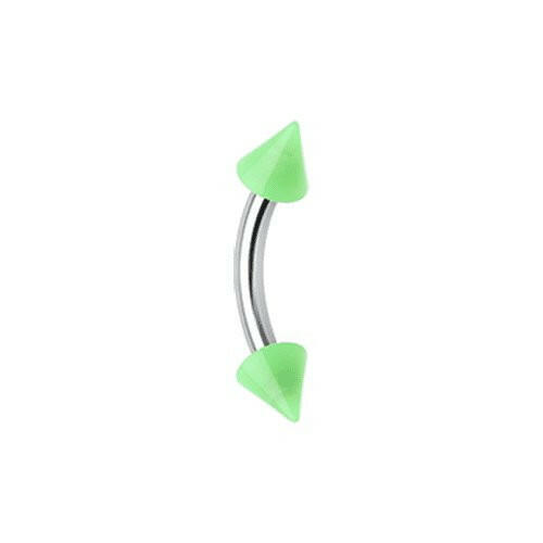 Neon Acrylic Spike Ends Curved Barbell Eyebrow Ring Curved Barbell Impulse Piercings 16 GA (1.2mm) 1/8" (3mm) Green