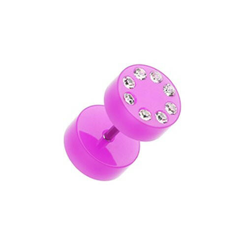 Neon Multi Gem Solid Acrylic Fake Plug Fake Plug Impulse Piercings 16 gauge (1.2mm) Purple