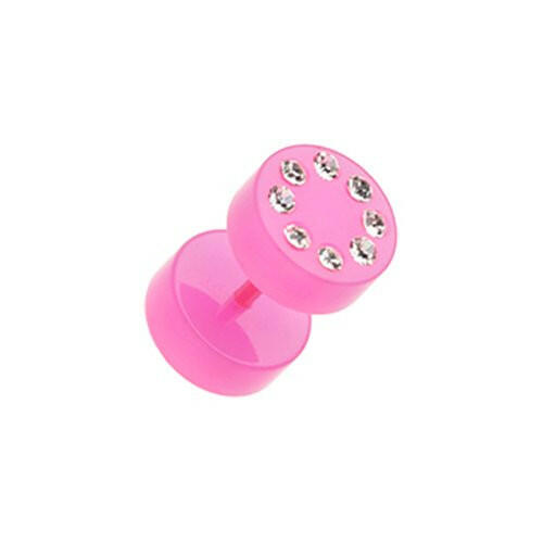 Neon Multi Gem Solid Acrylic Fake Plug Fake Plug Impulse Piercings 16 gauge (1.2mm) Pink