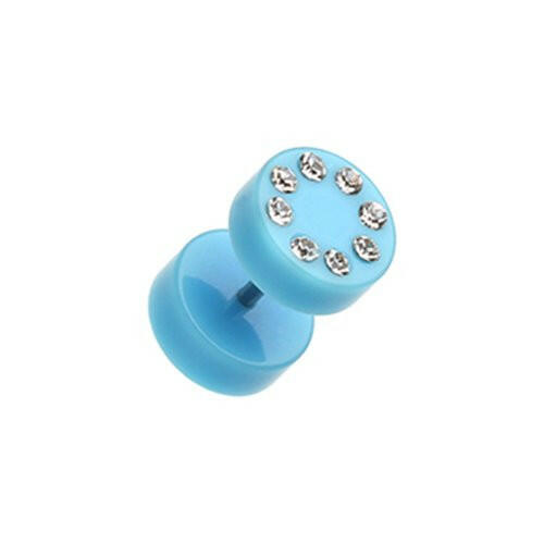 Neon Multi Gem Solid Acrylic Fake Plug Fake Plug Impulse Piercings 16 gauge (1.2mm) Light Blue