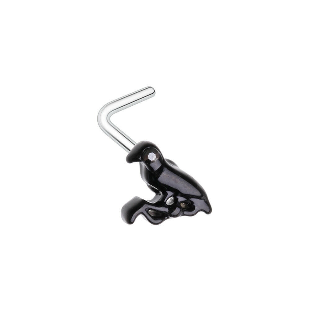 Nevermore Black Raven L-Shaped Nose Ring Nose Ring Impulse Piercings