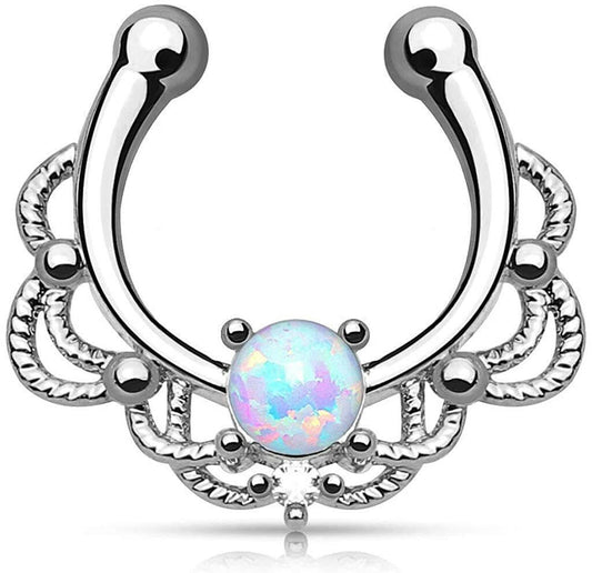 Non Piercing Lacey Single Opal Septum Hanger Fake Septum Ring Impulse Piercings Opal Blue