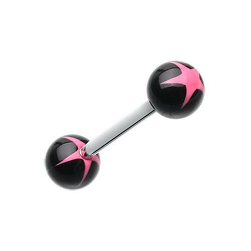 Nova Star Acrylic Top Barbell Tongue Ring Barbell Impulse Piercings Black/Pink