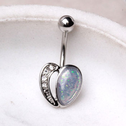 316L Stainless Steel White Synthetic Opal Heart Navel Ring Navel Ring Skin Metals
