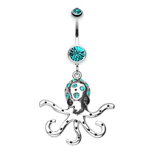 Octopus Sparkle Belly Button Ring Navel Ring Impulse Piercings Teal