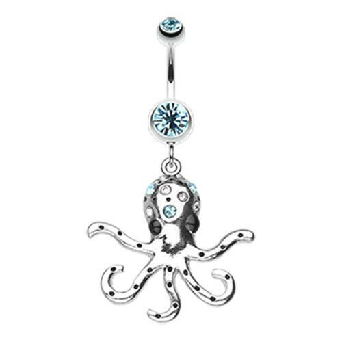 Octopus Sparkle Belly Button Ring Navel Ring Impulse Piercings Aqua