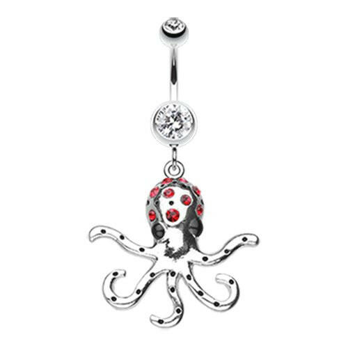 Octopus Sparkle Belly Button Ring Navel Ring Impulse Piercings Clear/Red