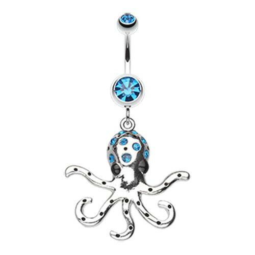 Octopus Sparkle Belly Button Ring Navel Ring Impulse Piercings Capri Blue