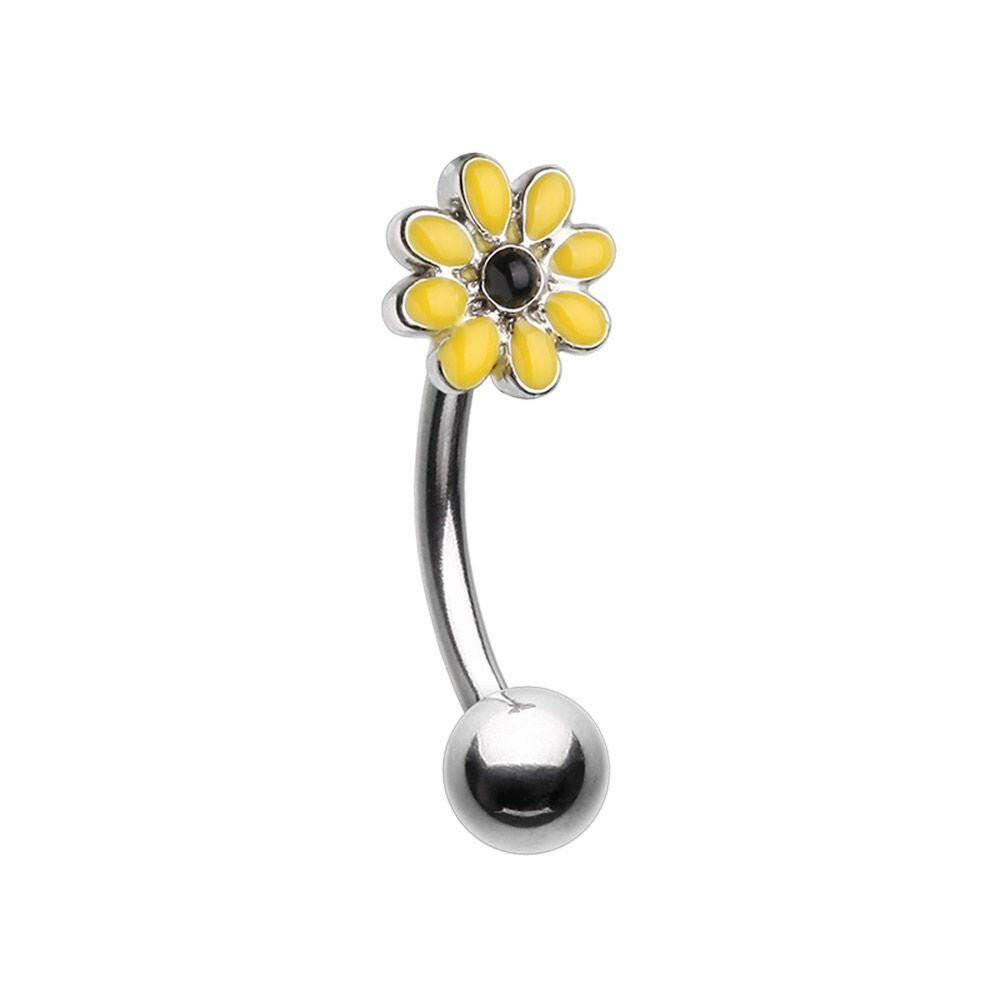 One Daisy at a time Enamel Curved Barbell Eyebrow Ring Curved Barbell Impulse Piercings Yellow/Black