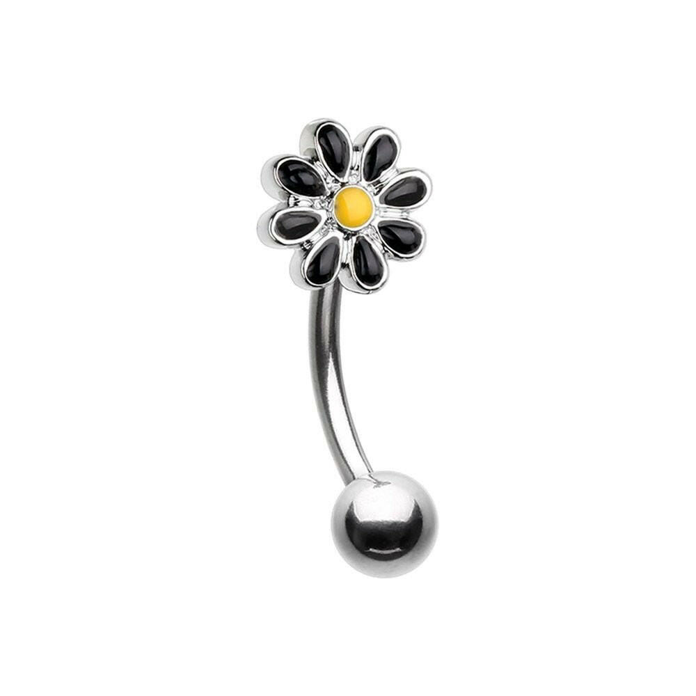 One Daisy at a time Enamel Curved Barbell Eyebrow Ring Curved Barbell Impulse Piercings Black/Yellow