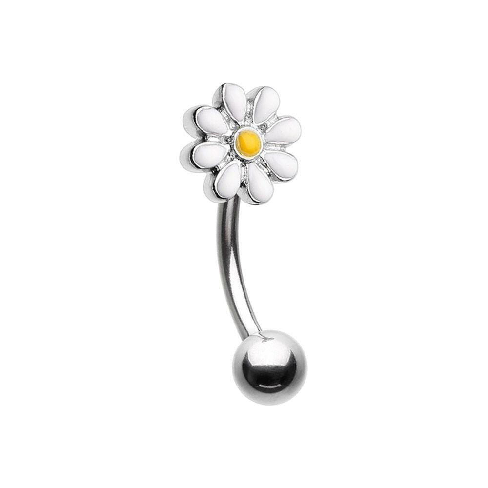 One Daisy at a time Enamel Curved Barbell Eyebrow Ring Curved Barbell Impulse Piercings White/Yellow