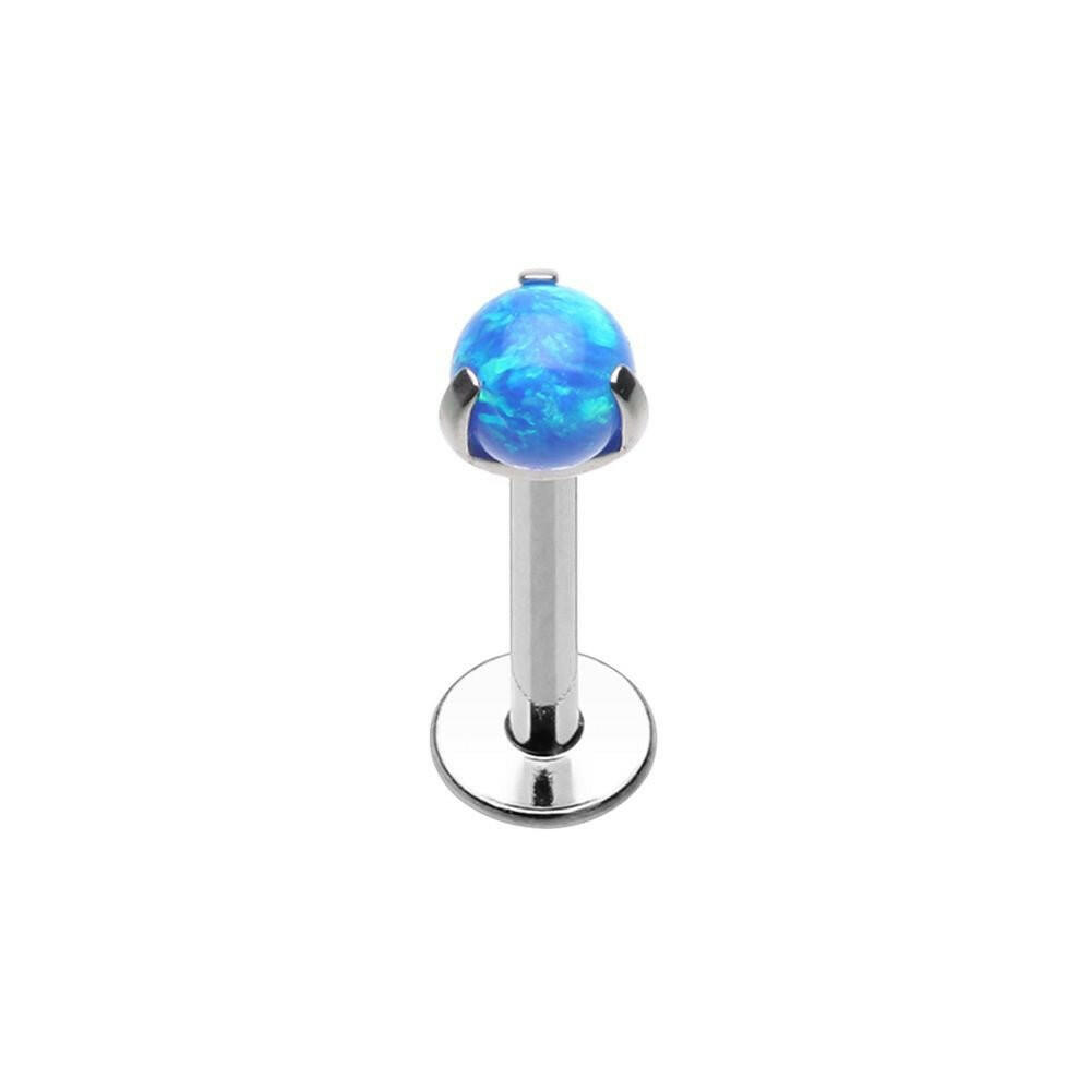 Opal Ball Prong Top Steel Internally Threaded Labret Labret Impulse Piercings Blue