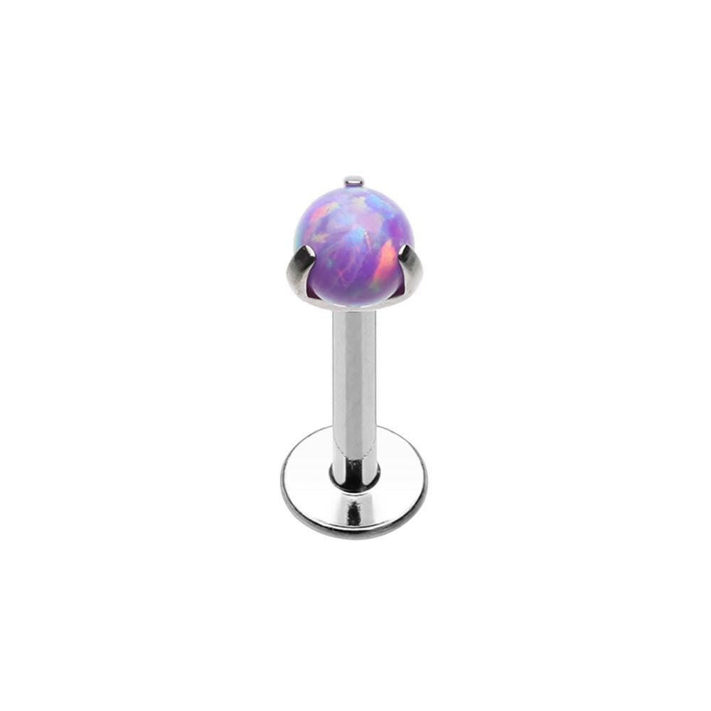 Opal Ball Prong Top Steel Internally Threaded Labret Labret Impulse Piercings Purple