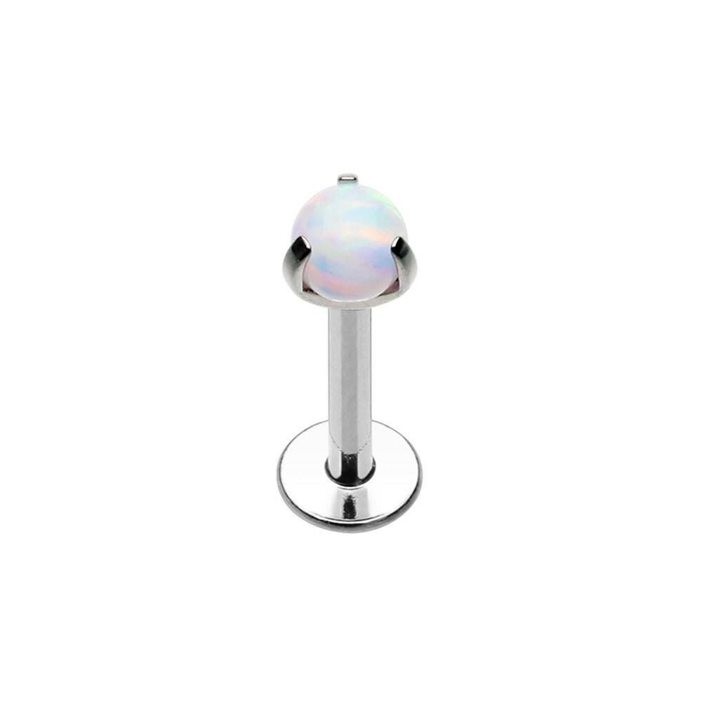 Opal Ball Prong Top Steel Internally Threaded Labret Labret Impulse Piercings White