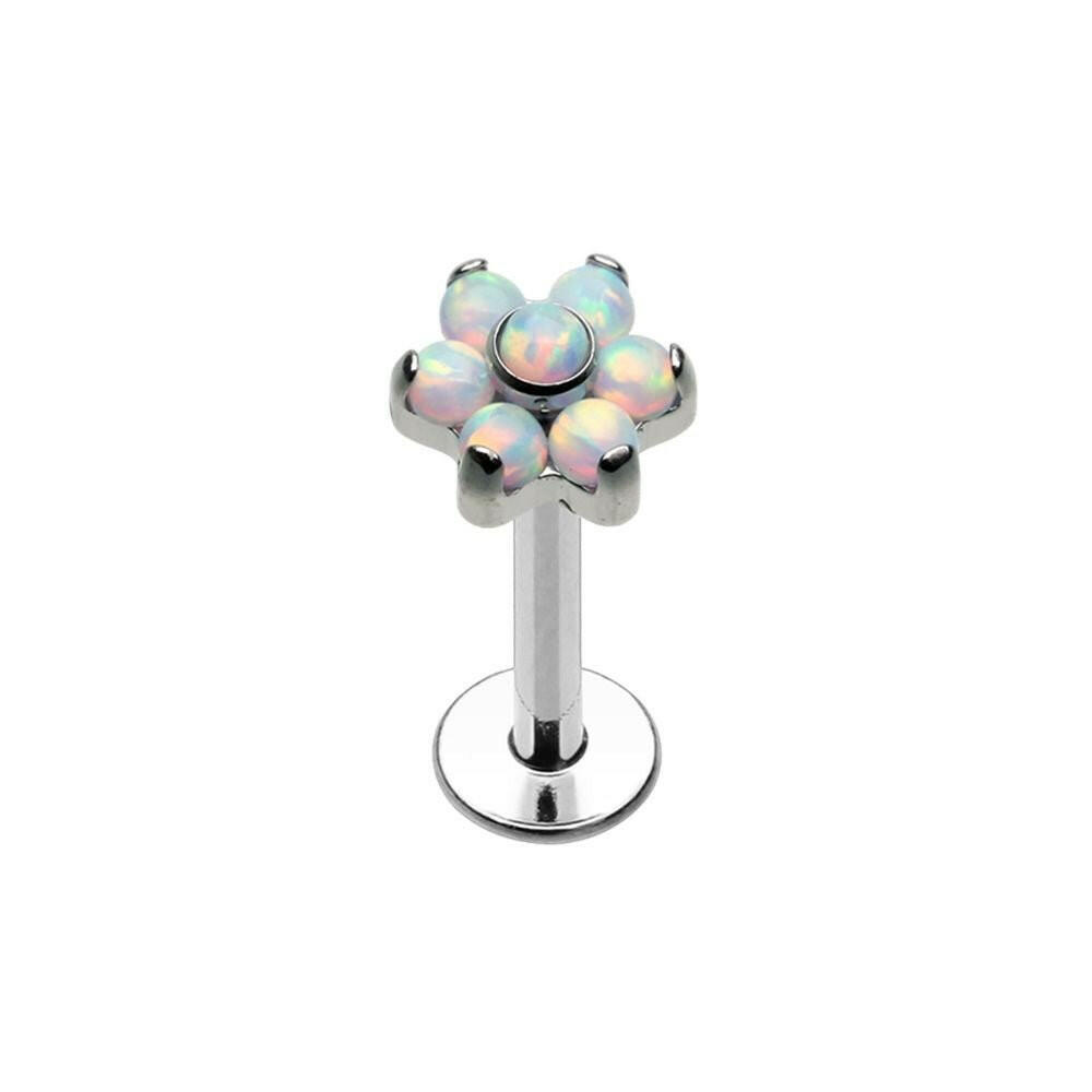 Opal Flower Top Steel Internally Threaded Labret Labret Impulse Piercings White