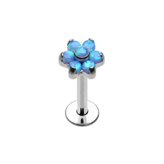 Opal Flower Top Steel Internally Threaded Labret Labret Impulse Piercings Blue