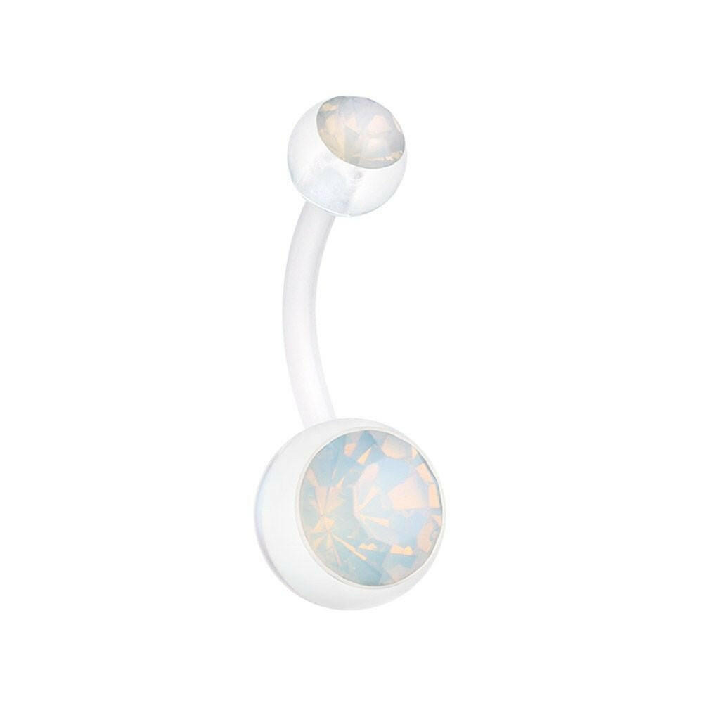 Opal Gem Bio Flexible Shaft Acrylic Ball Belly Button Ring Navel Ring Impulse Piercings Clear/White